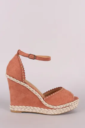 Bamboo Studded Scallop Ankle Strap Platform Wedge