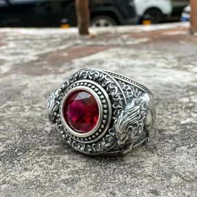 Baroque Lion Gem-set Sterling Silver Ring