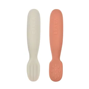 Beaba Set of 2 Silicone Pre-Spoons - Terracotta/Velvet Grey