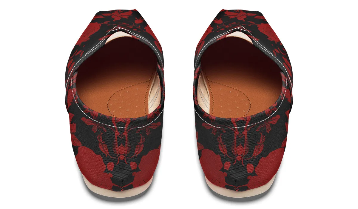 Blood Rose Romance Espadrilles - Lightweight Canvas Slip-Ons with Elastic V for Easy Comfort