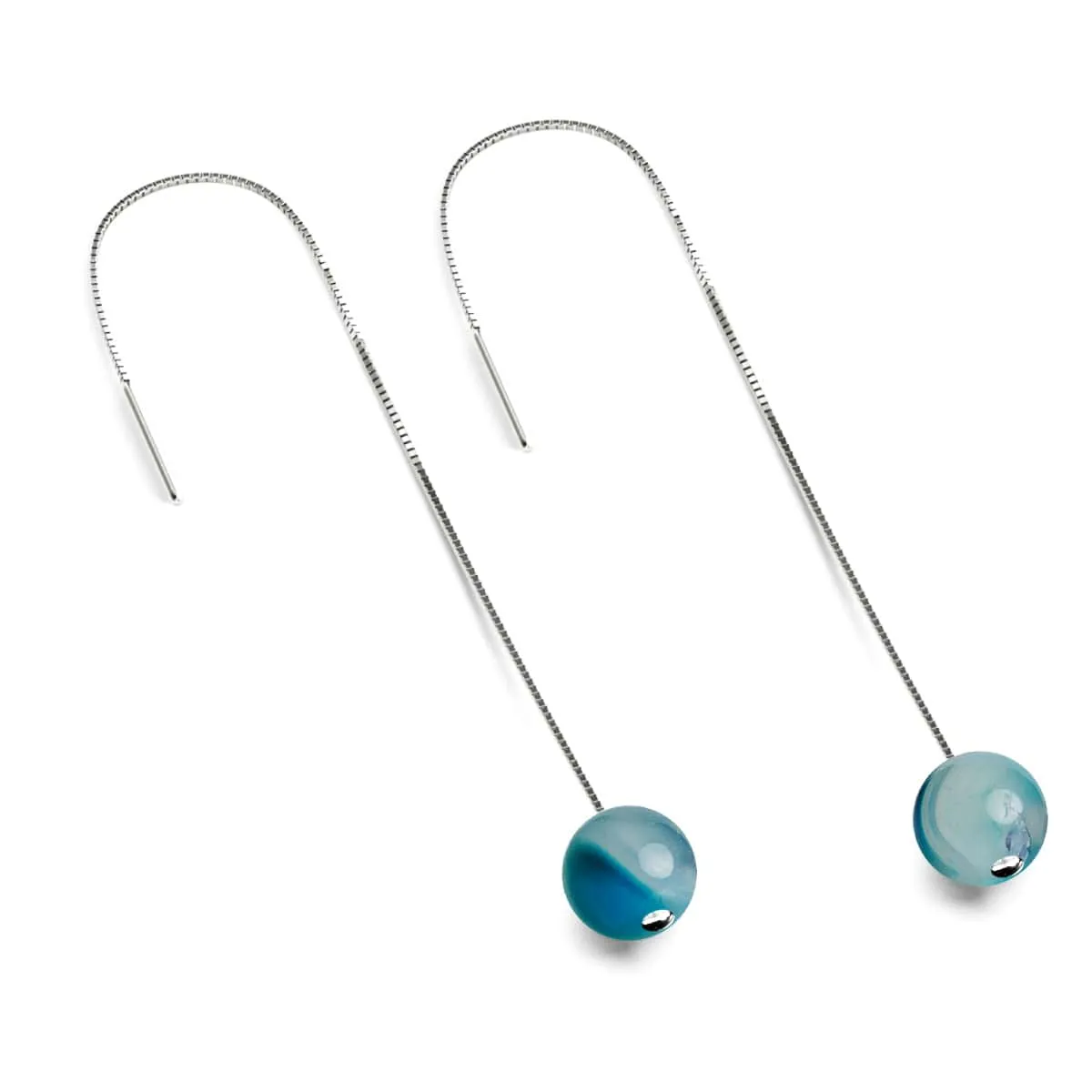 Blue Line Agate | .925 Sterling Silver | Gemstone Chain Drop Threader Earrings