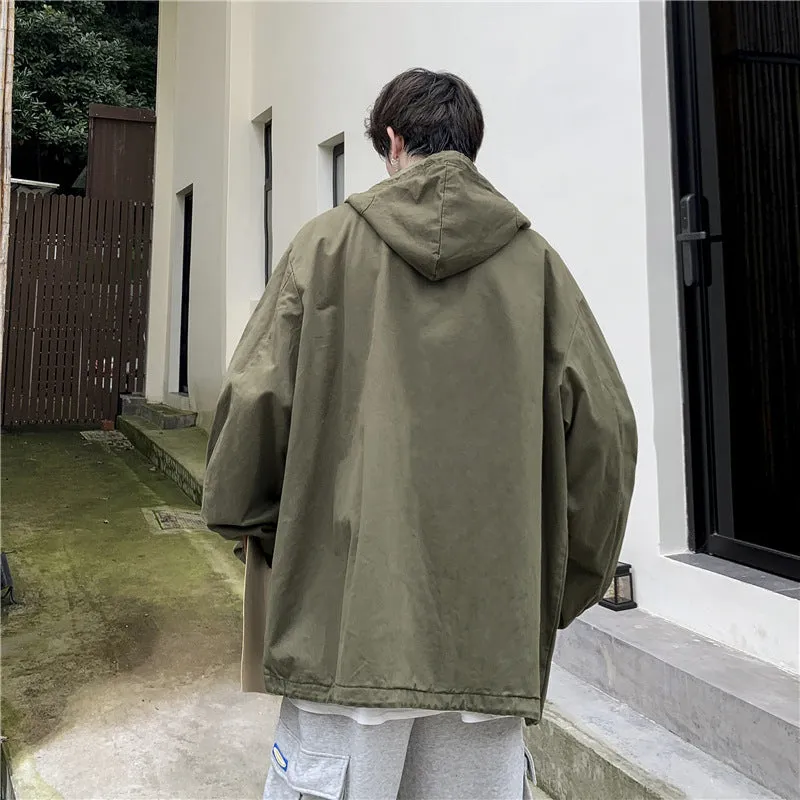 Bonsir 90s fashion Workwear Sweater Men's Japanese Ins Spring and Autumn Hooded Top Loose Pullover Casual Jacket