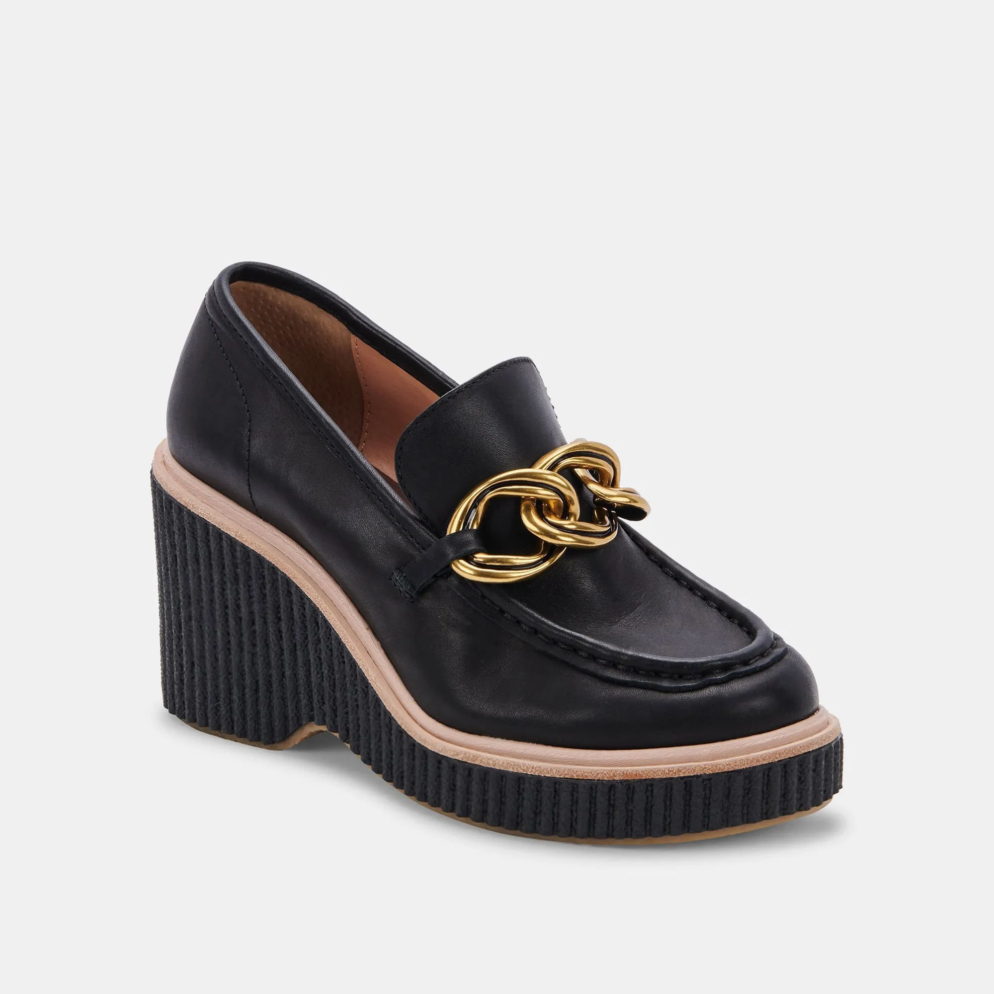 BRENAN WEDGES BLACK LEATHER - re:vita