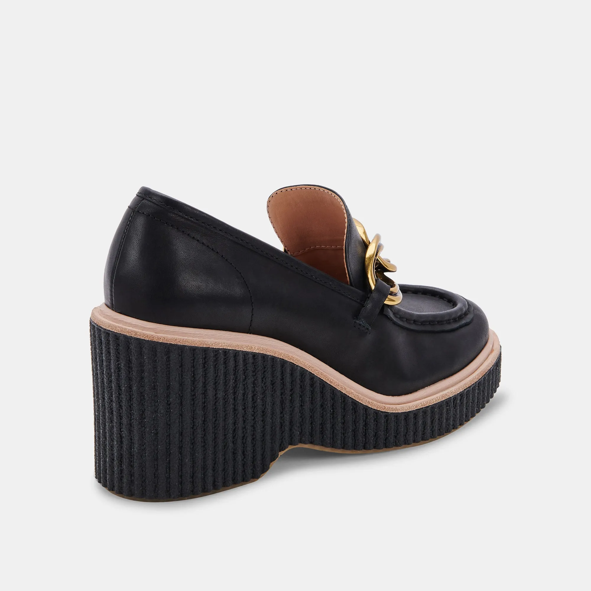 BRENAN WEDGES BLACK LEATHER - re:vita