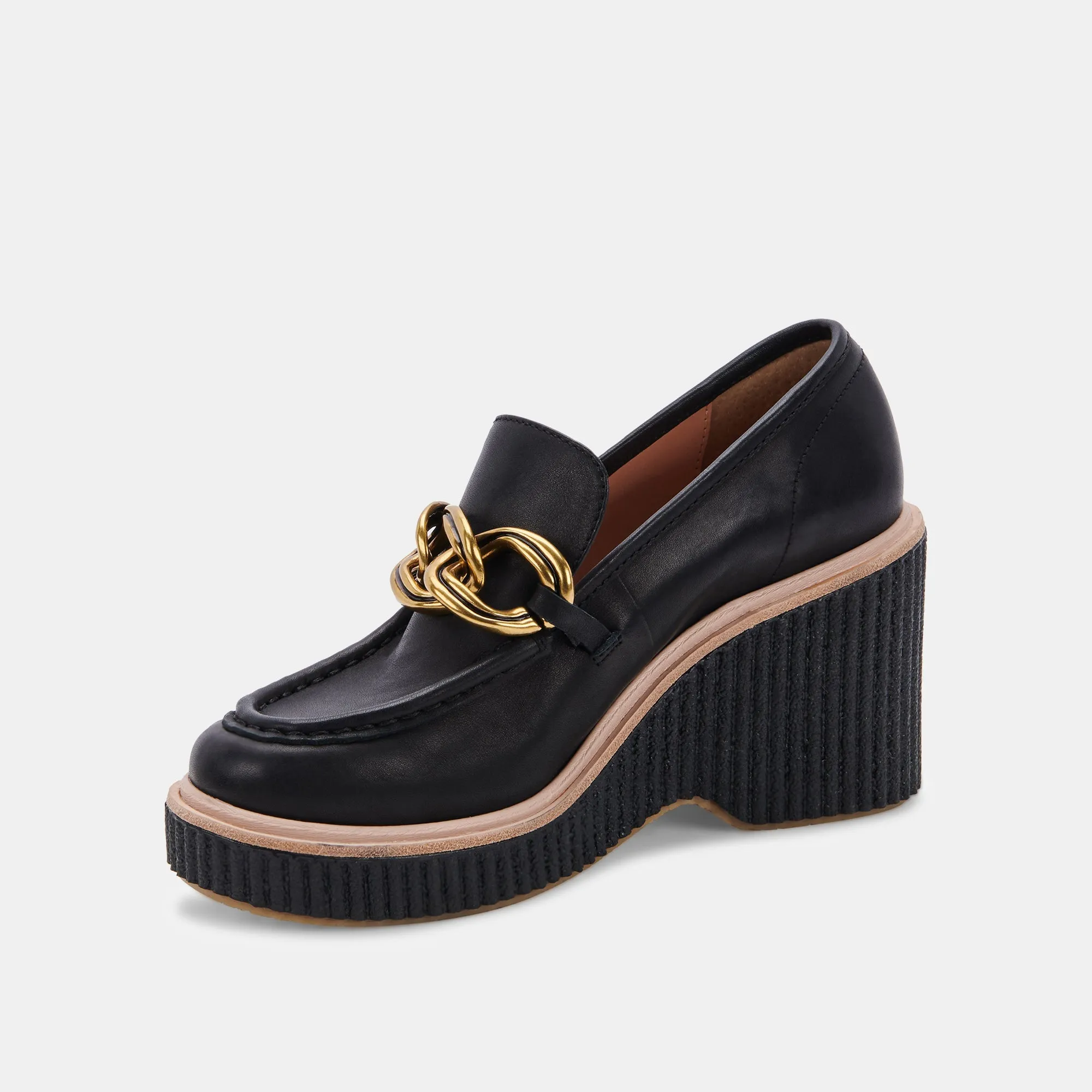 BRENAN WEDGES BLACK LEATHER - re:vita