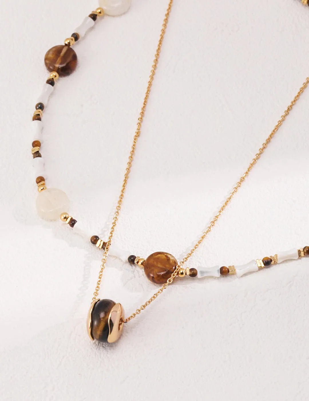 Brown Tiger Eye Stone Shells Beaded Necklace