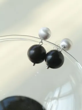 Brushed Ball Ebony Wood Round Bead Drop Earrings