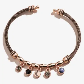 Crescent Moon   Gemstone Multi-Charm Mesh Cuff Bracelet