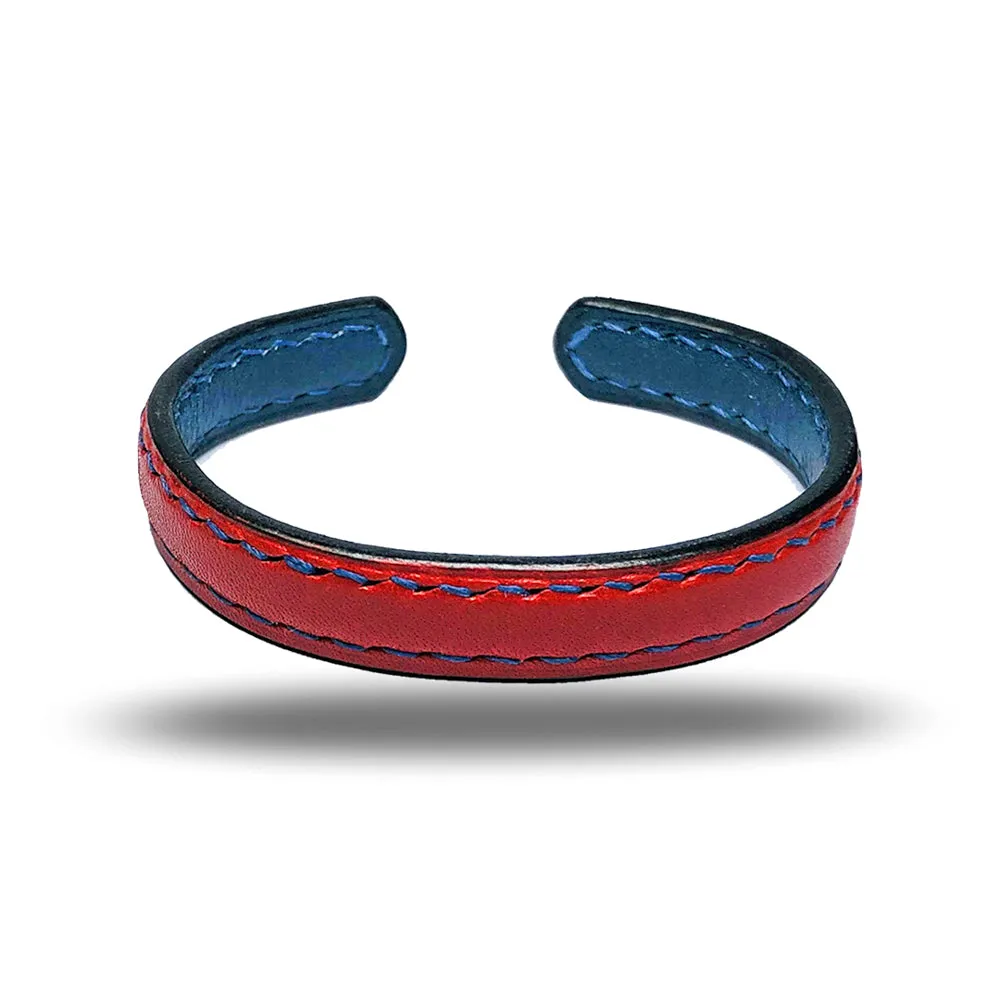 Crimson Red & Peacock Blue Leather Bracelet