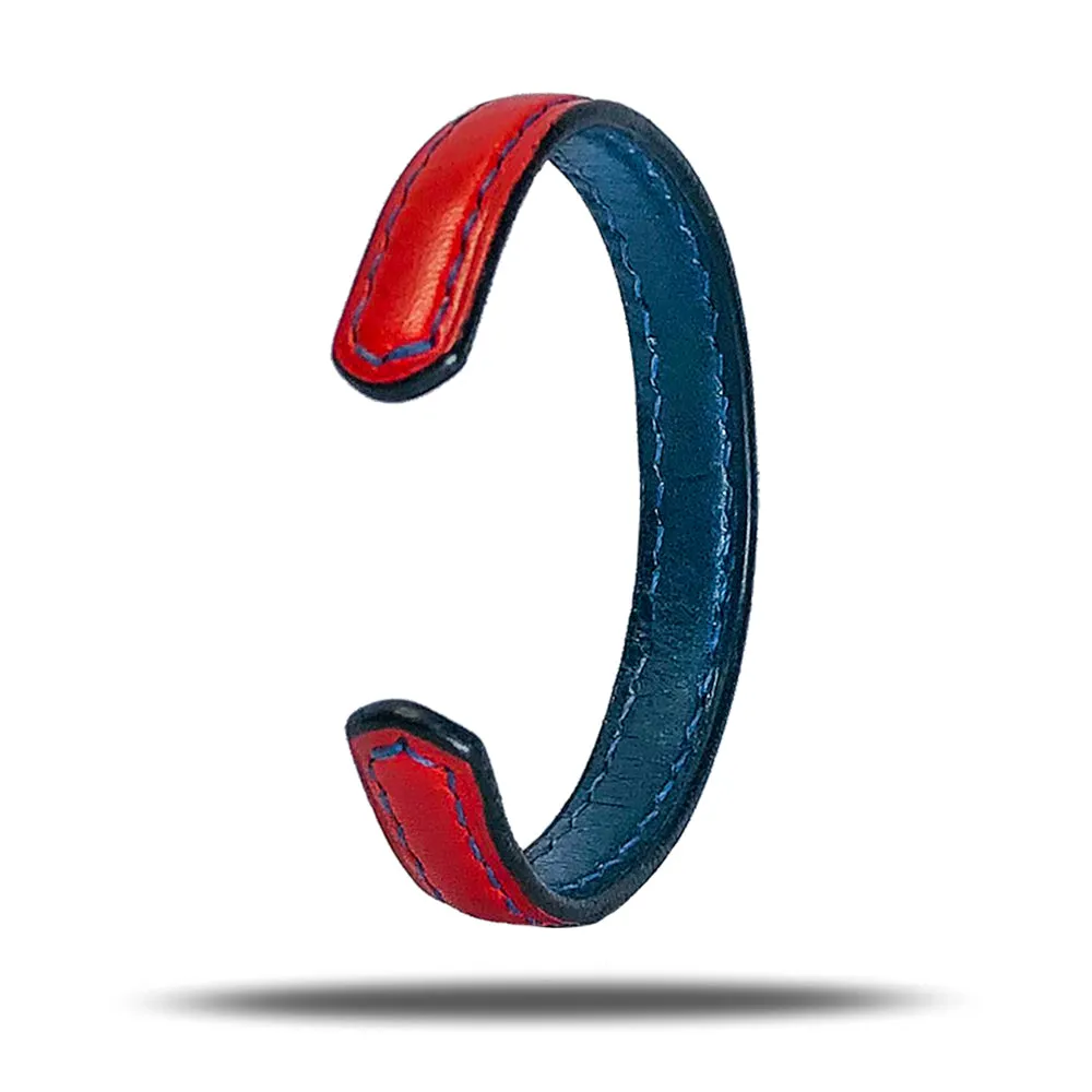 Crimson Red & Peacock Blue Leather Bracelet