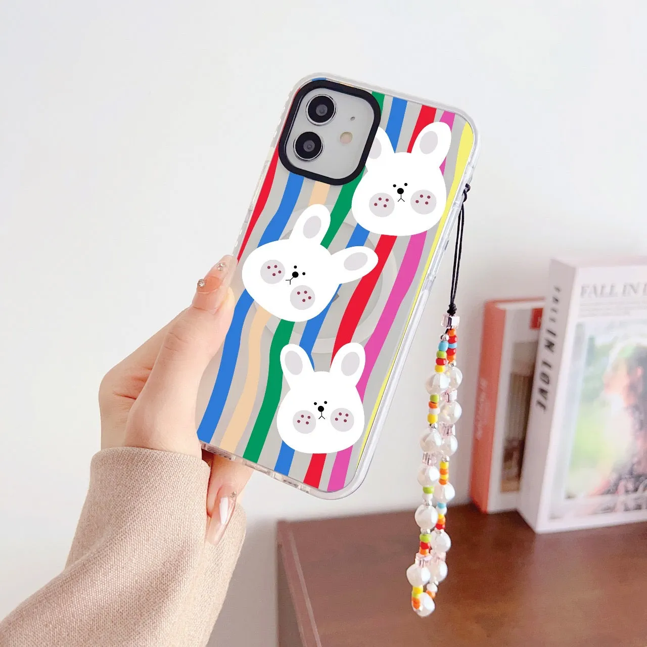 Cute Rabbit Designer Impact Proof Magsafe Case for iPhone With Colorful Beaded Charms