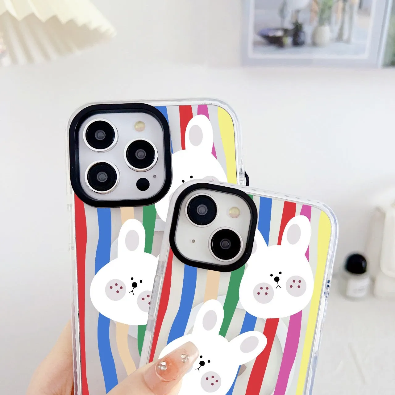 Cute Rabbit Designer Impact Proof Magsafe Case for iPhone With Colorful Beaded Charms