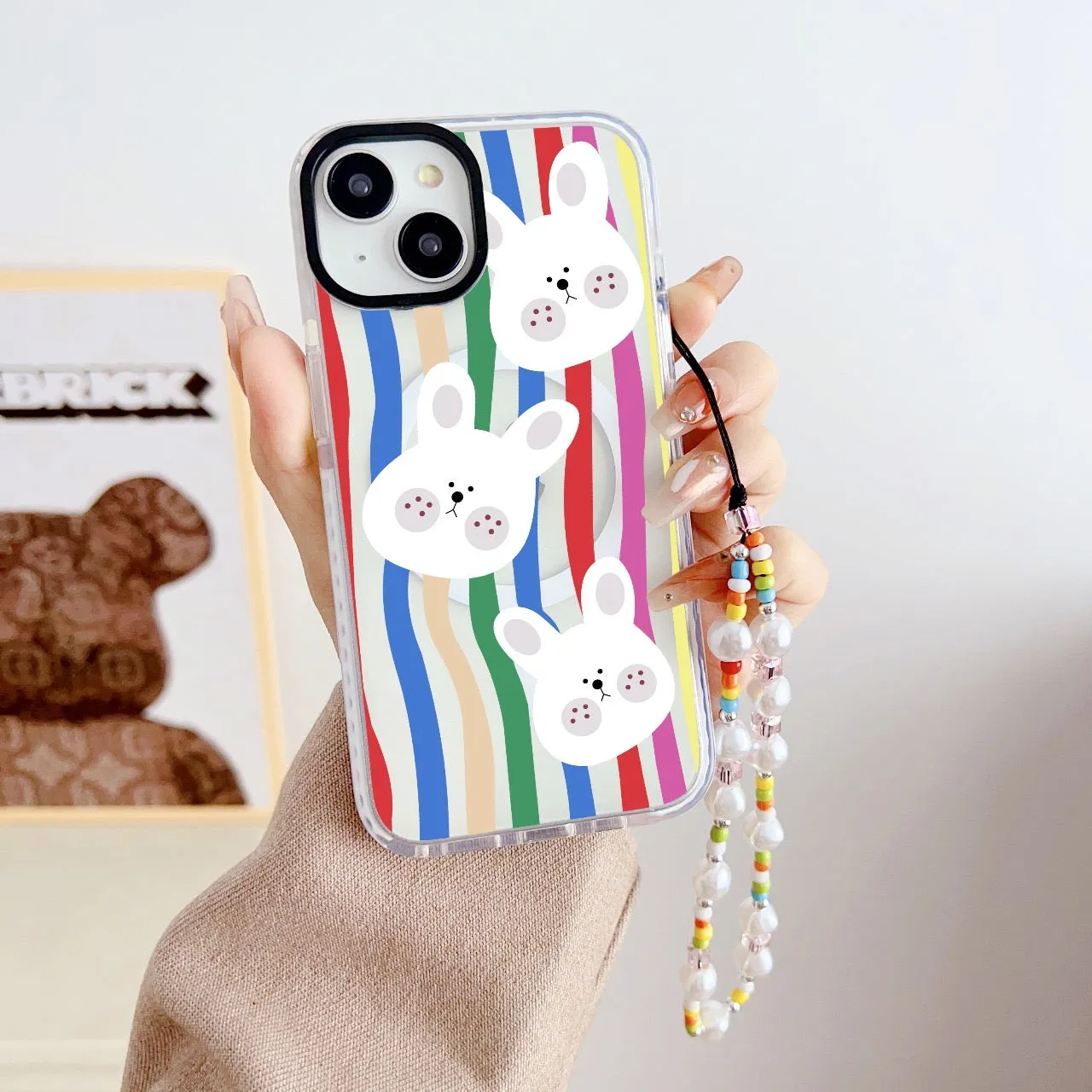 Cute Rabbit Designer Impact Proof Magsafe Case for iPhone With Colorful Beaded Charms