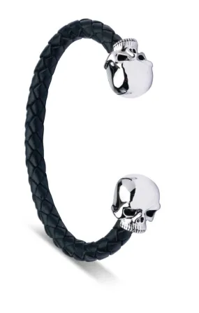 Deakin & Francis Leather Bangle With Sterling Silver Skull Head Ends - G06470001