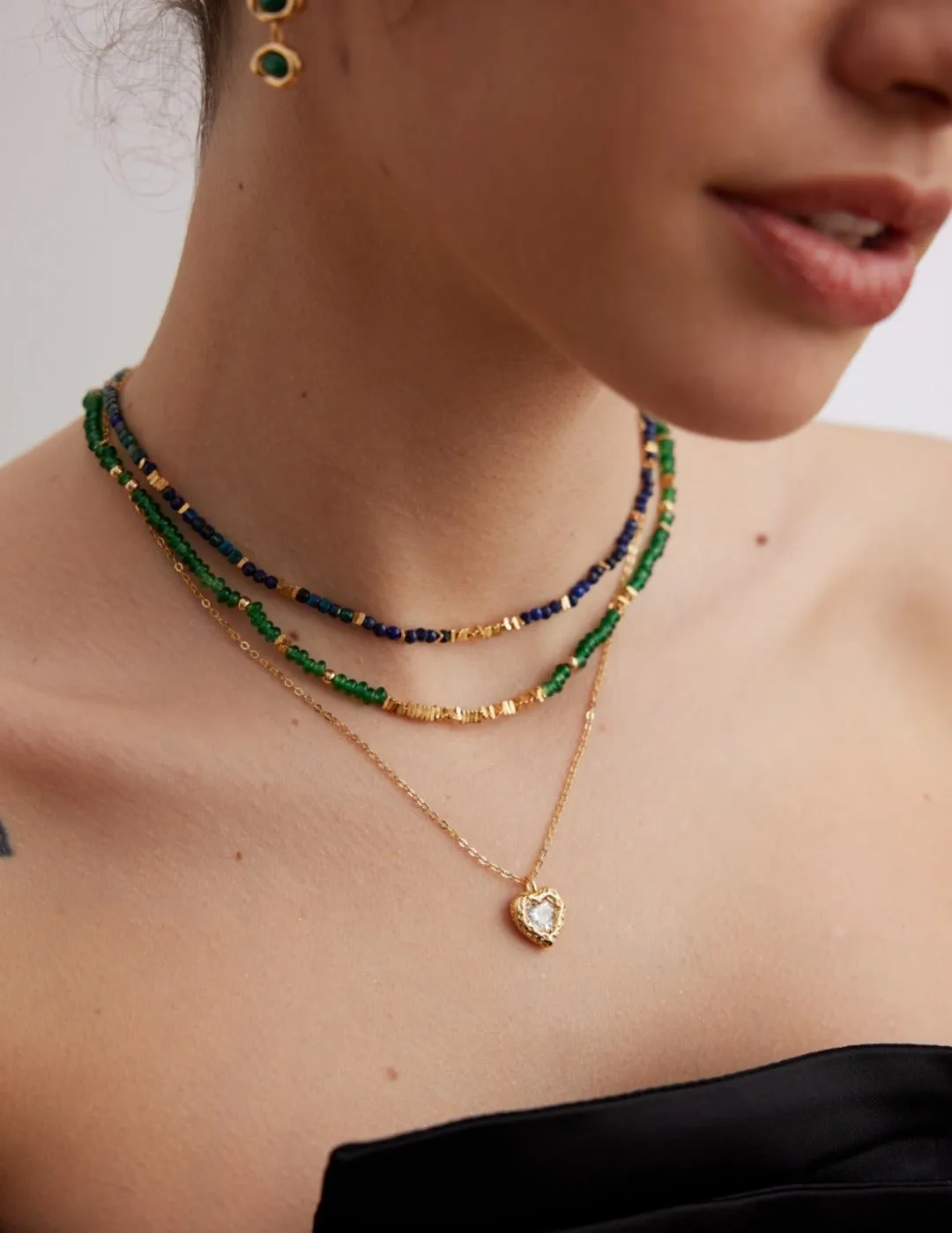 Emerald Broken Gold Bead Necklaces