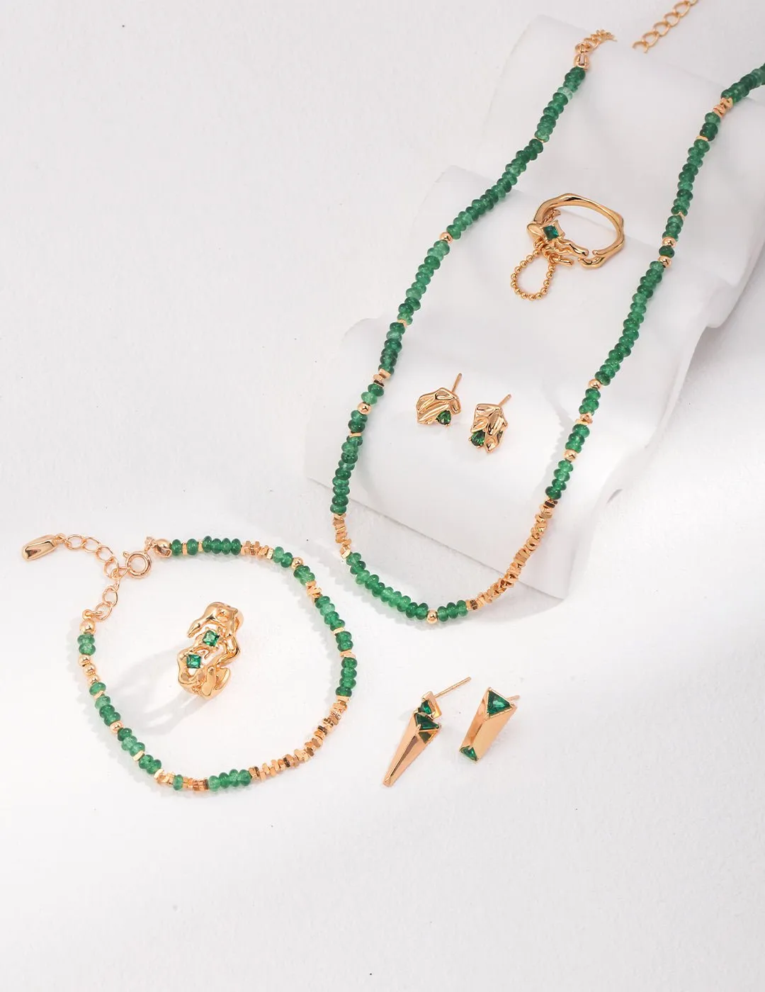 Emerald Broken Gold Bead Necklaces