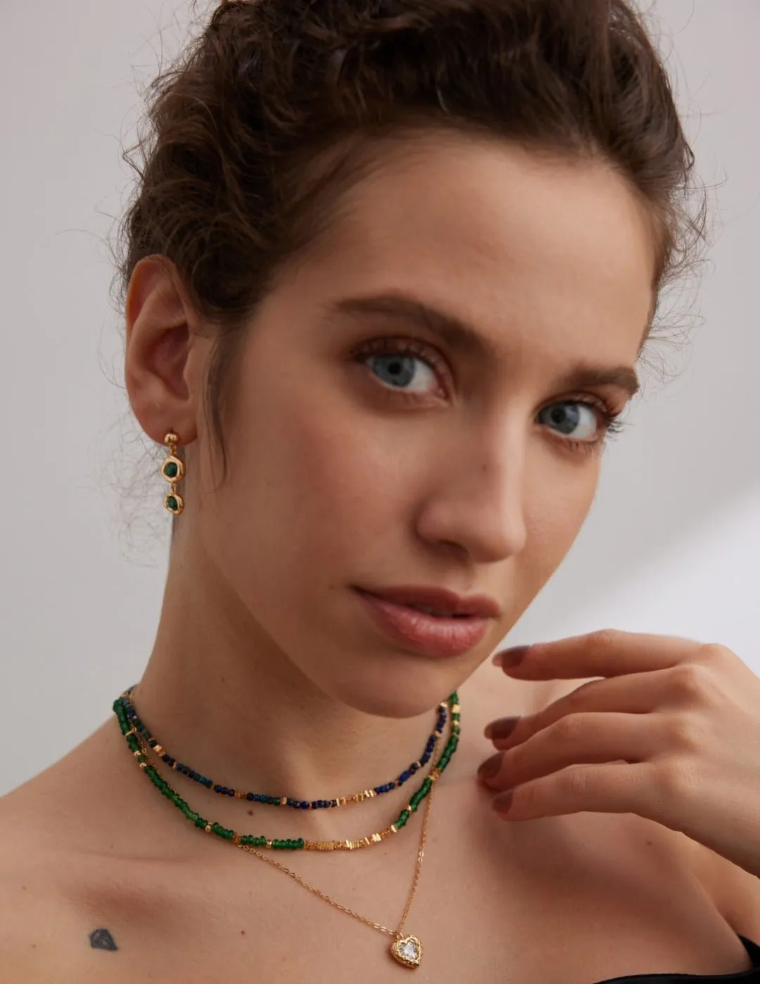 Emerald Broken Gold Bead Necklaces