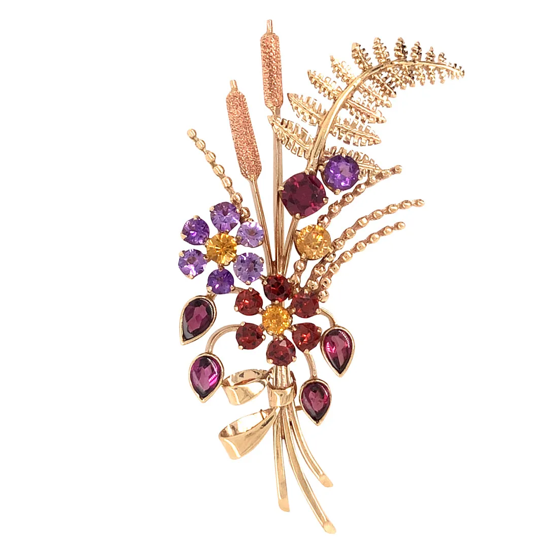 Gemstone Floral Spray Brooch