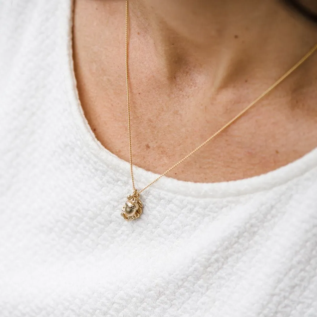 Golden Acorn & Oak Leaf Charm Necklace ~ Dainty & Minimalist Woodland Theme