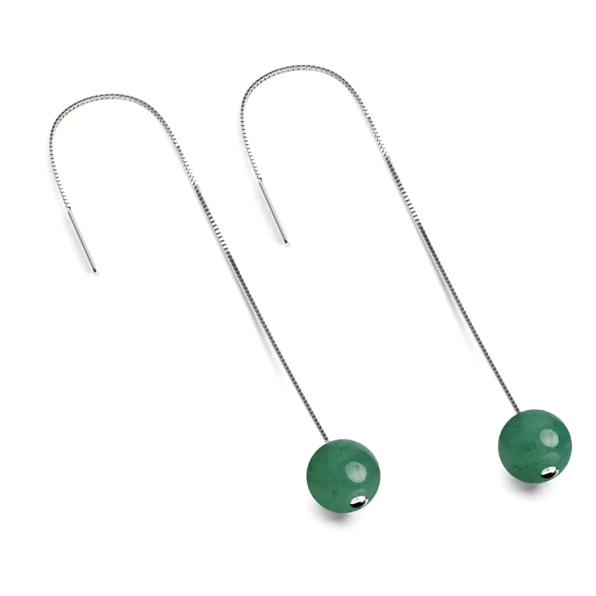 Green Jade | .925 Sterling Silver | Gemstone Chain Drop Threader Earrings