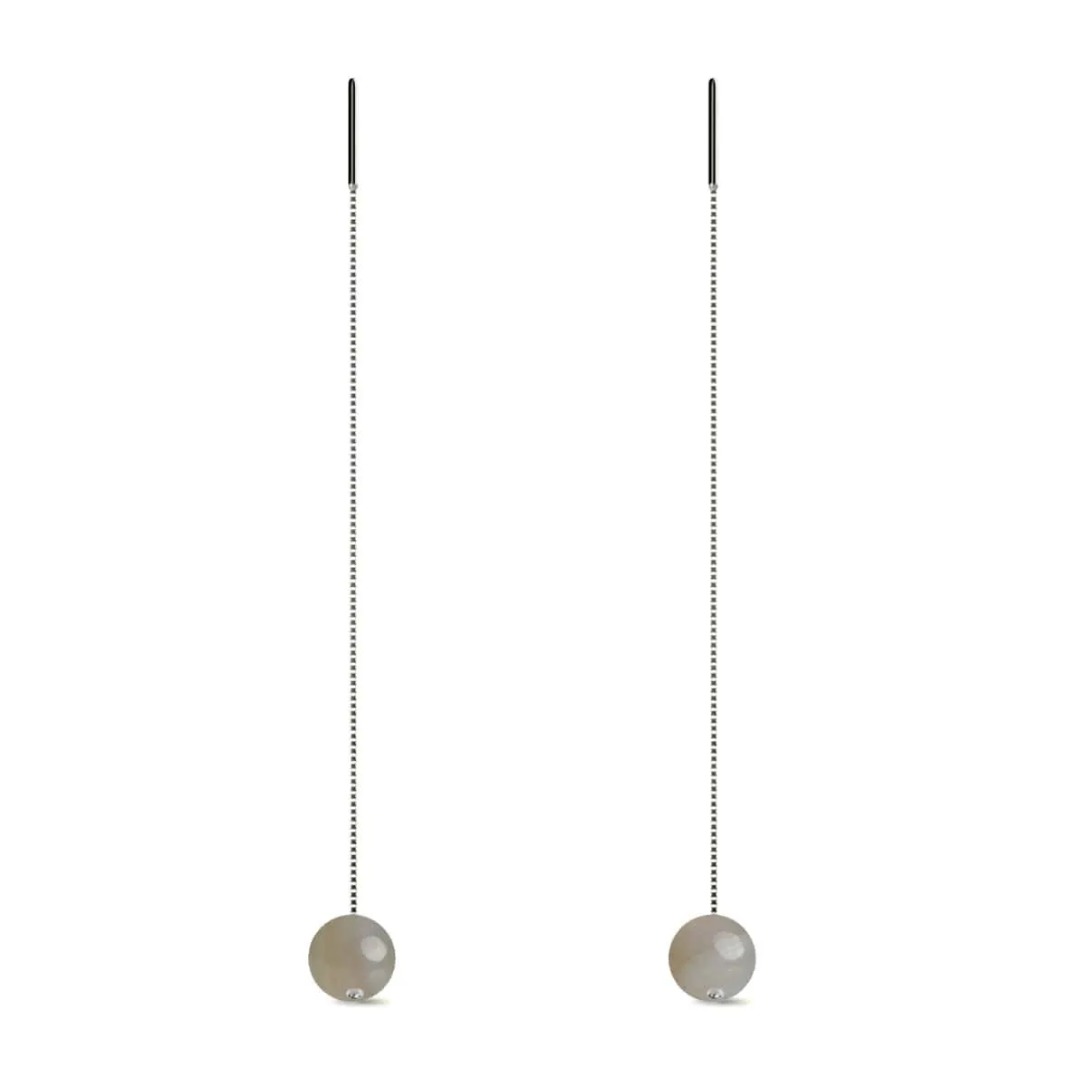 Grey Line Agate | .925 Sterling Silver | Gemstone Chain Drop Threader Earrings