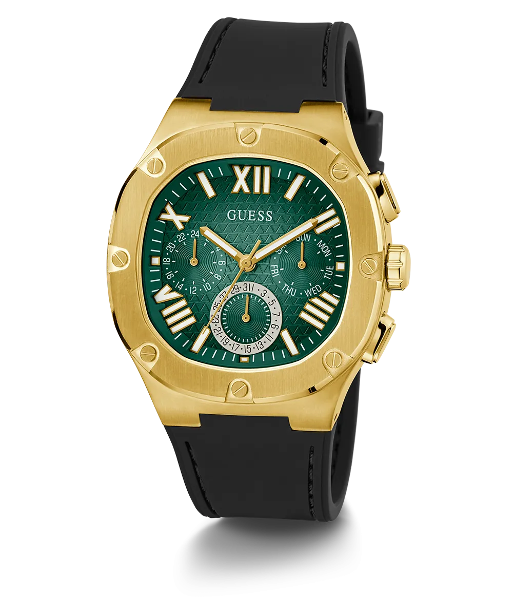 GUESS Mens Black Gold Multi-function Watch