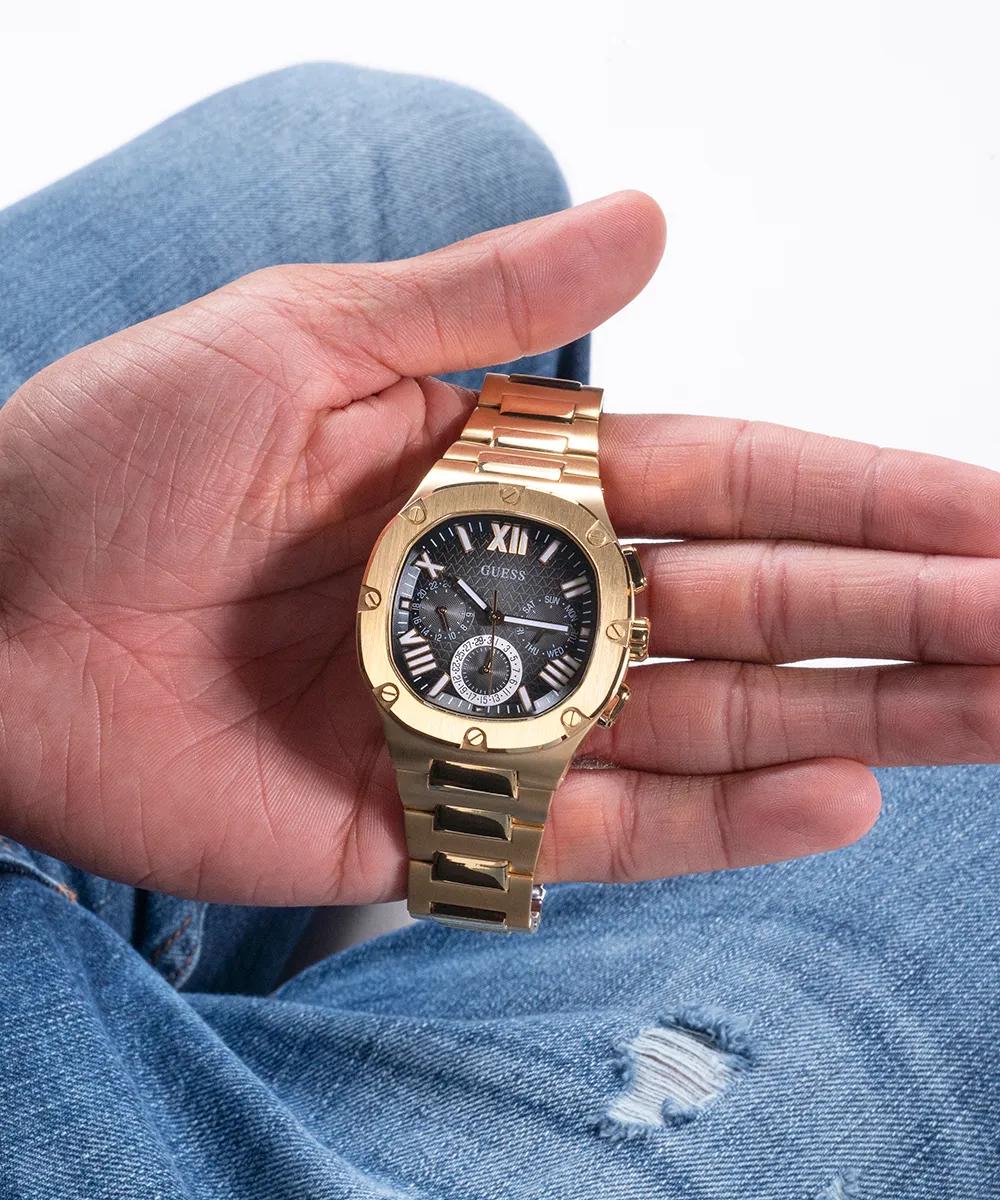 GUESS Mens Gold Tone Multi-function Watch