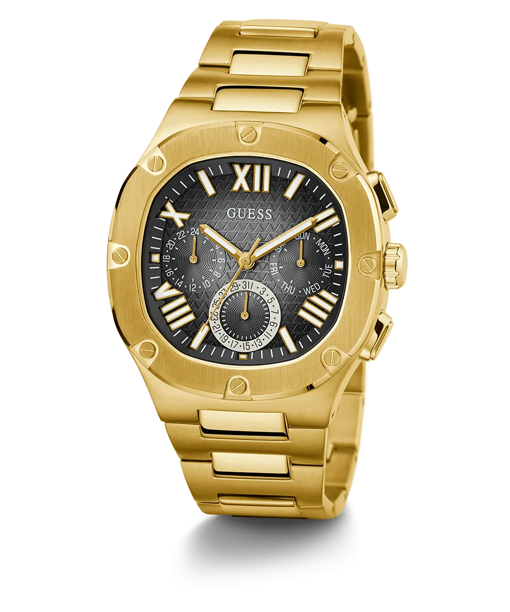 GUESS Mens Gold Tone Multi-function Watch