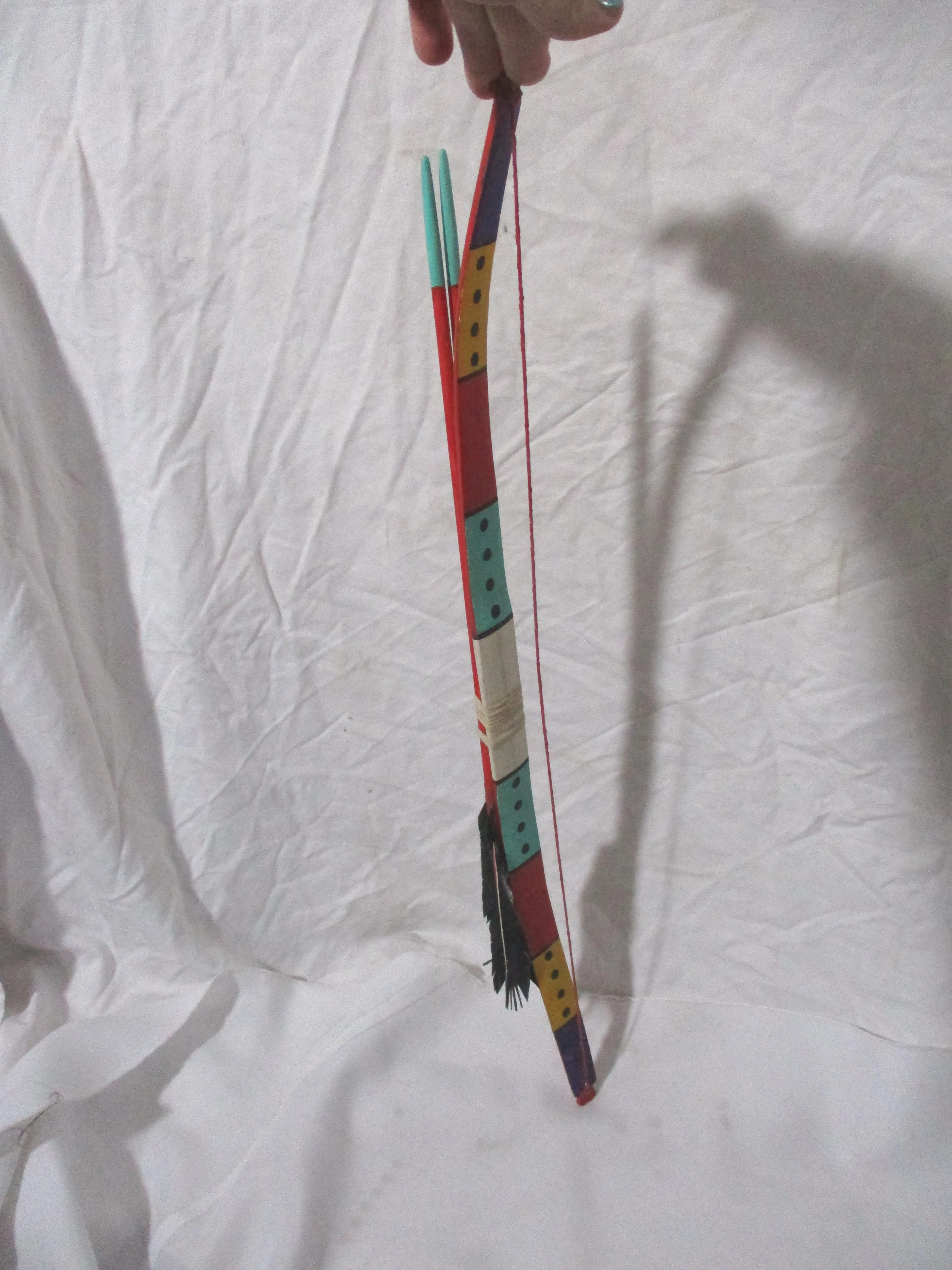 Handmade Artisan Wall Art Primitive Bow Arrow Wood Southwestern Colorful