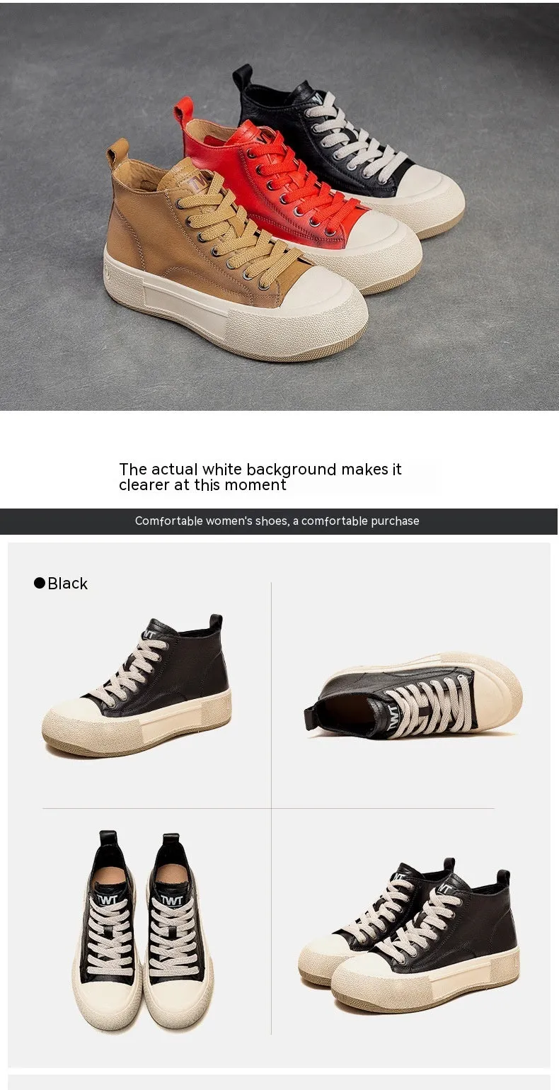 High-top Casual Sneakers First Layer Cowhide Toe Box Women's Shoes Vintage