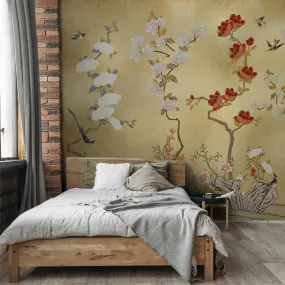 Japanese Garden Wallpaper for Luxury Homes in Gold Colors