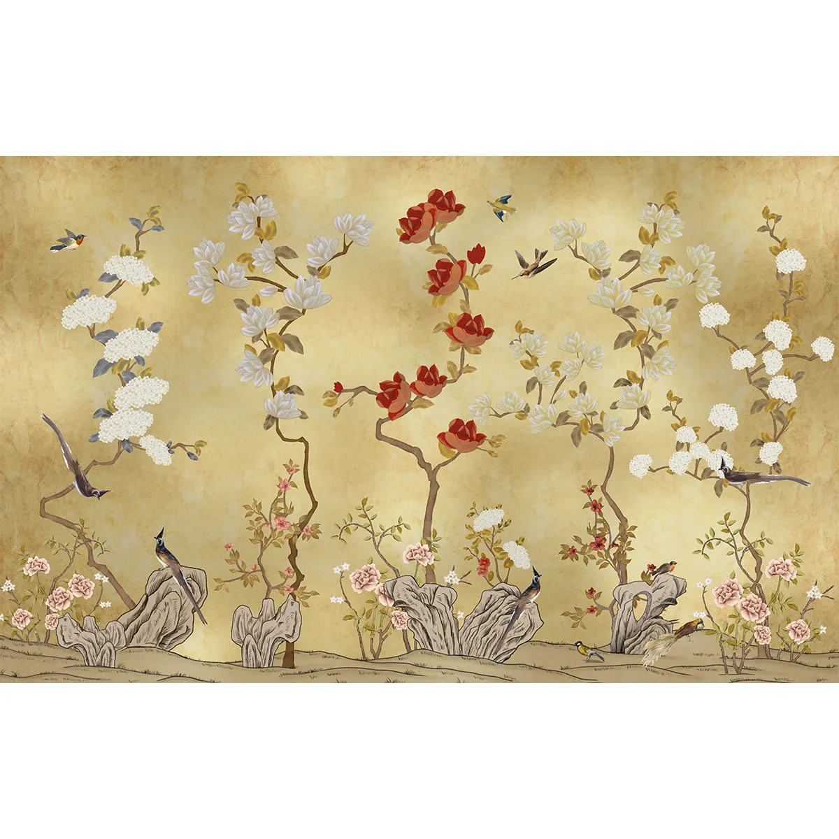 Japanese Garden Wallpaper for Luxury Homes in Gold Colors