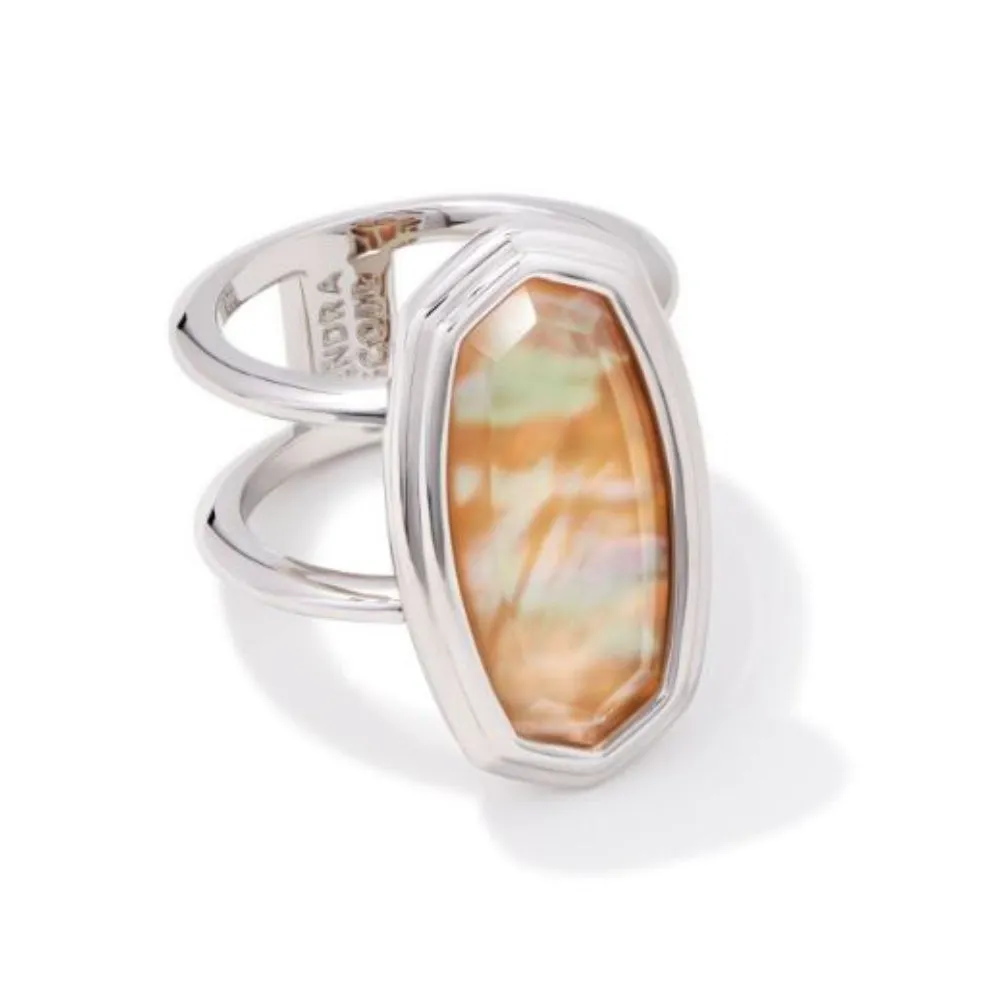 Kendra Scott Framed Dani Rhodium Cocktail Ring in Golden Abalone