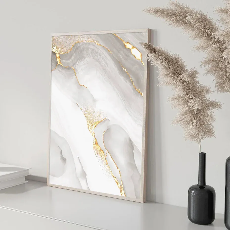 Light Luxury Golden Gray Marble Print Wall Art Fine Art Canvas Prints Posters Abstract Minimalist Pictures For Modern Living Room Decor