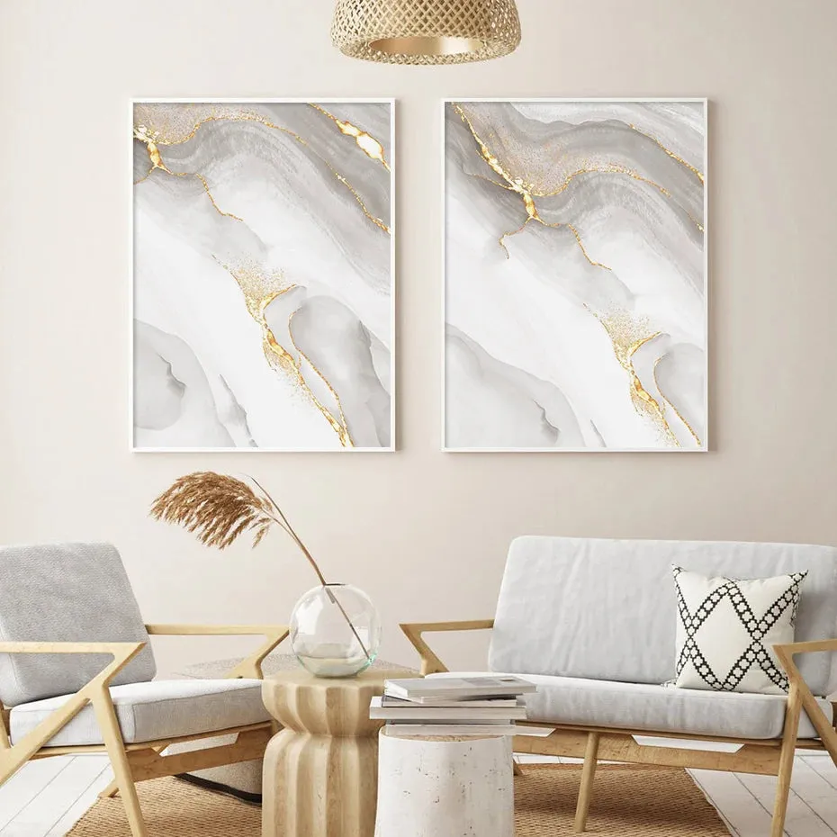 Light Luxury Golden Gray Marble Print Wall Art Fine Art Canvas Prints Posters Abstract Minimalist Pictures For Modern Living Room Decor