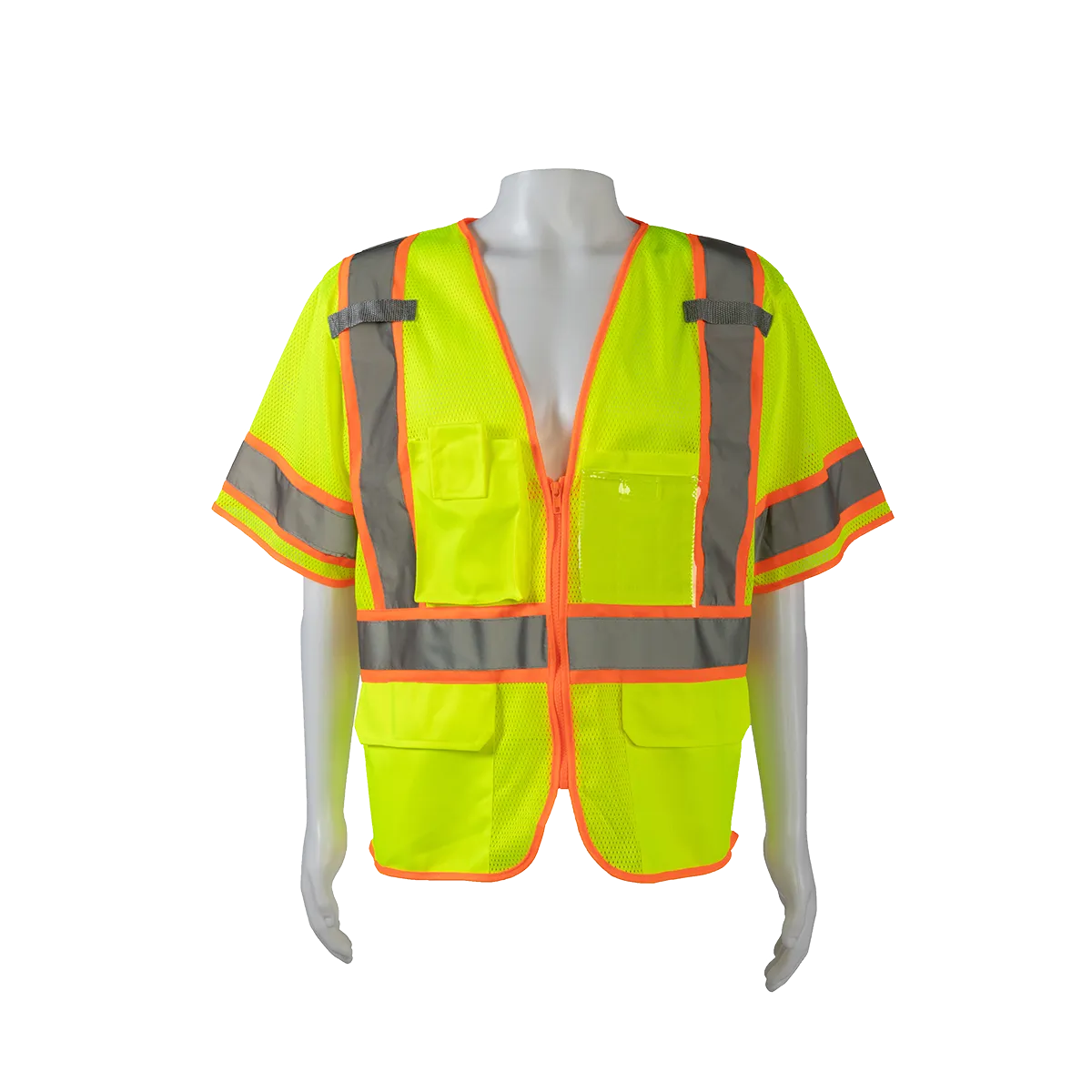 LVM3-CB1 LIME MESH ORANGE CONTRAST ANSI Class 3 Two Tone DOT Surveyors Safety Vest, Deluxe