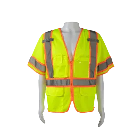 LVM3-CB1 LIME MESH ORANGE CONTRAST ANSI Class 3 Two Tone DOT Surveyors Safety Vest, Deluxe