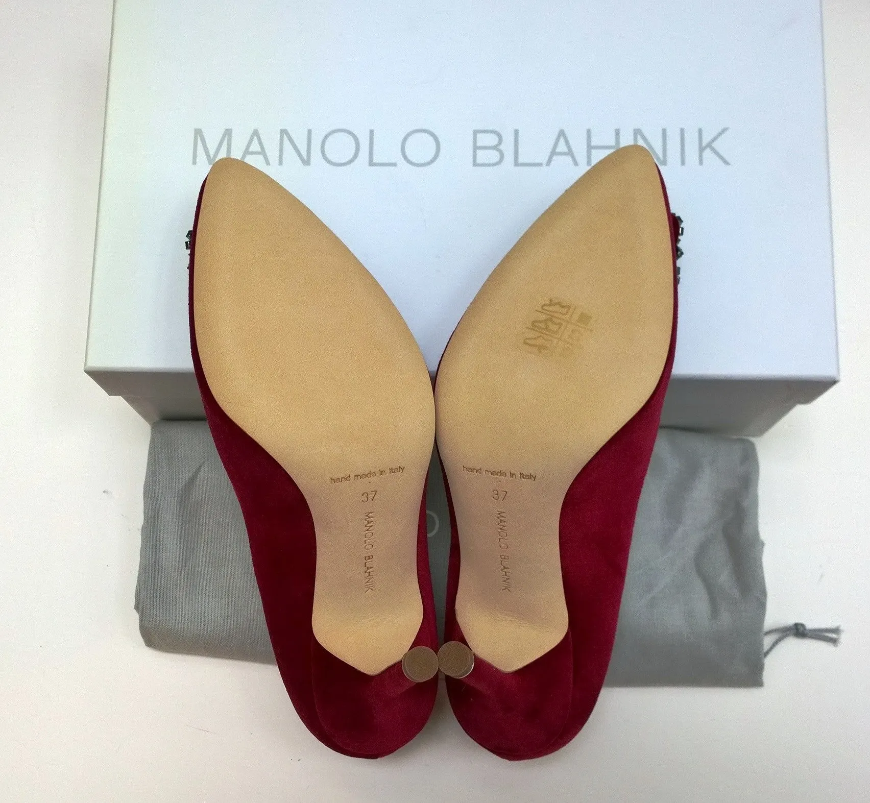 Manolo Blahnik Dark Red Velvet Hangisi 105 Heels Rhinestone Buckle Shoes Burgundy