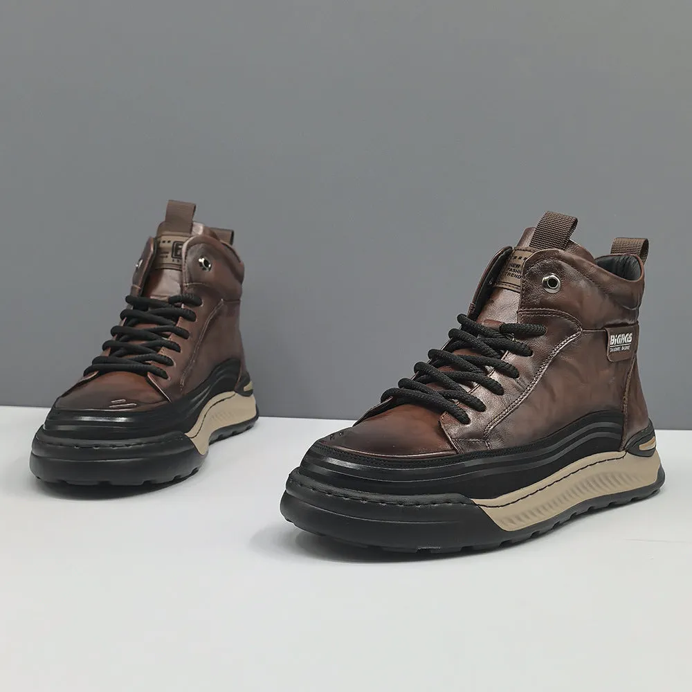 Men Vintage Leather High Top Casual Shoes