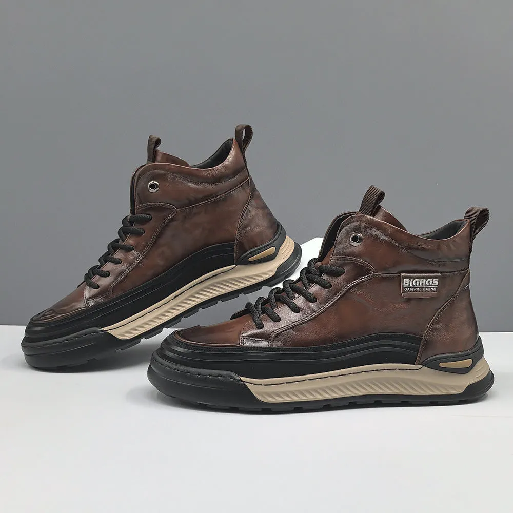 Men Vintage Leather High Top Casual Shoes