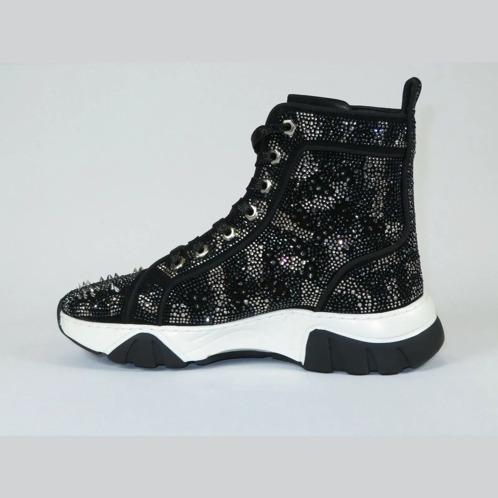 Mens High Top Shoes By FIESSO AURELIO GARCIA,Spikes Rhine stones 2412 Black