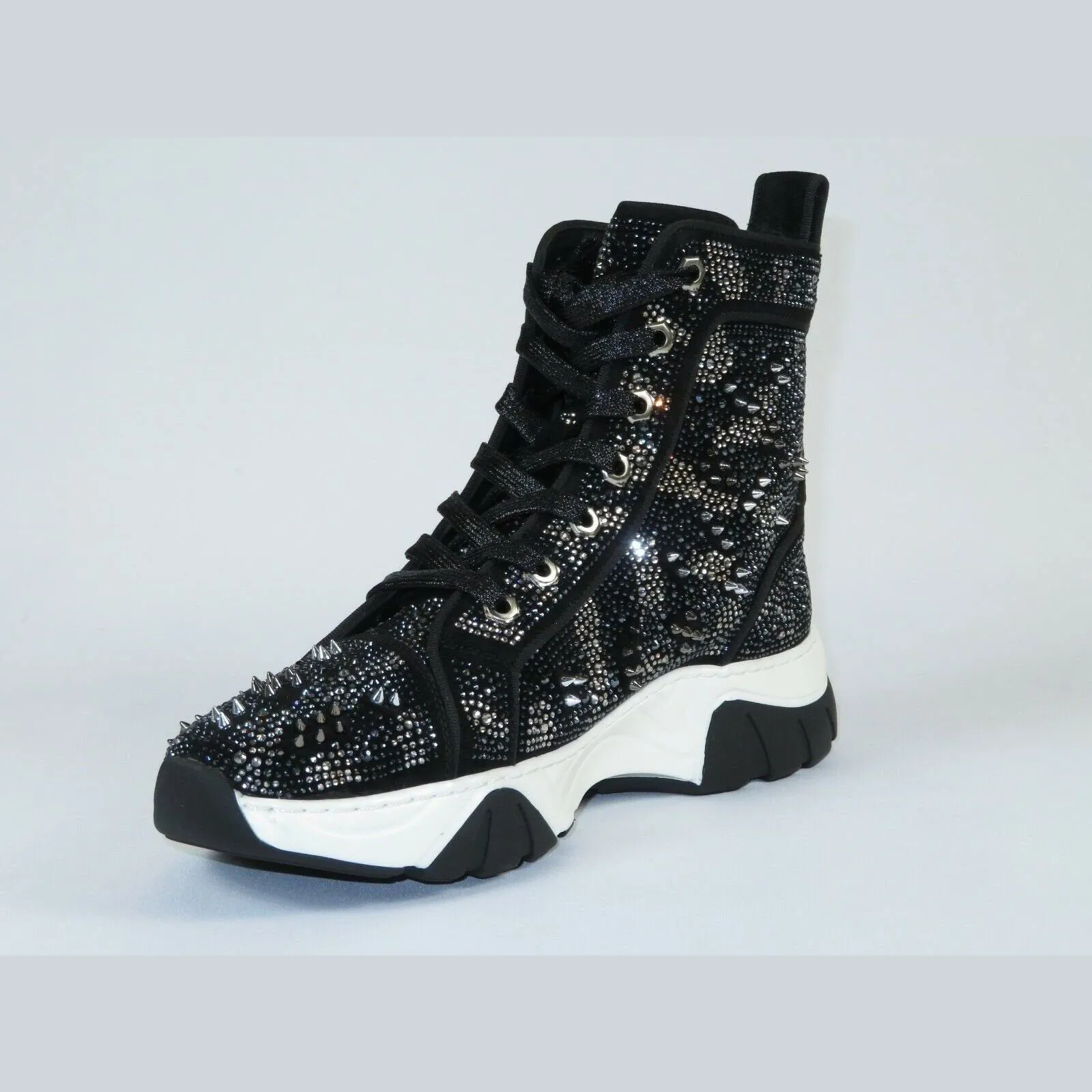 Mens High Top Shoes By FIESSO AURELIO GARCIA,Spikes Rhine stones 2412 Black