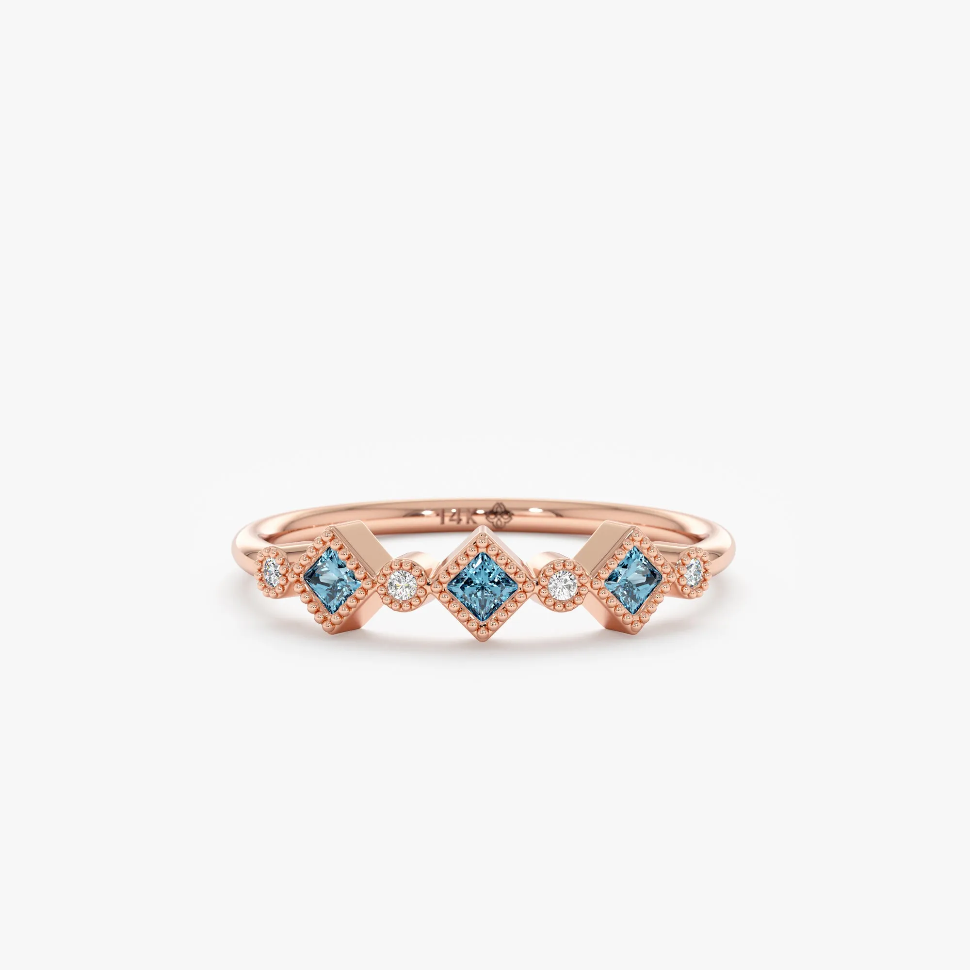 Milgrain Set Blue Topaz and Diamond Ring, Jette