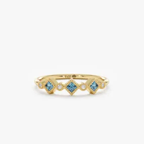 Milgrain Set Blue Topaz and Diamond Ring, Jette