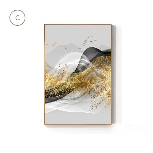 Minimalist Abstract Golden Mountain Landscape Wall Art Fine Art Canvas Prints Luxury Pictures For Living Room Dining Room Modern Home Office Art Decor