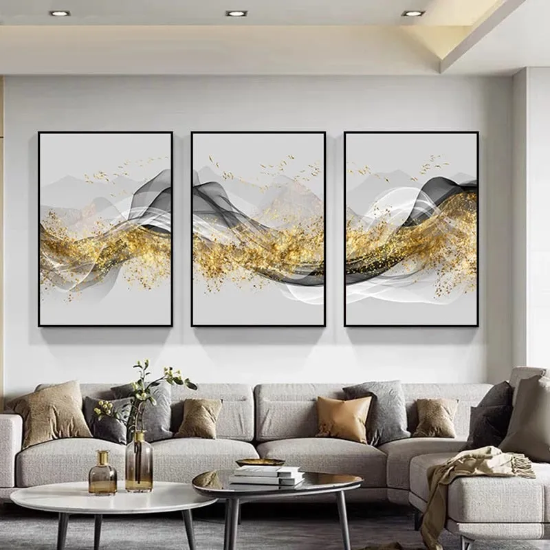 Minimalist Abstract Golden Mountain Landscape Wall Art Fine Art Canvas Prints Luxury Pictures For Living Room Dining Room Modern Home Office Art Decor