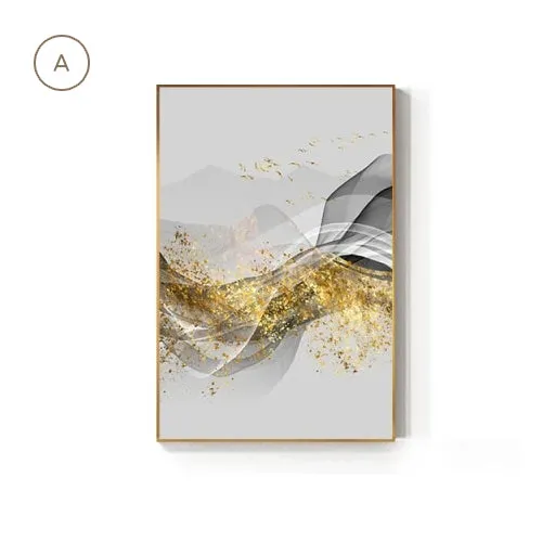 Minimalist Abstract Golden Mountain Landscape Wall Art Fine Art Canvas Prints Luxury Pictures For Living Room Dining Room Modern Home Office Art Decor