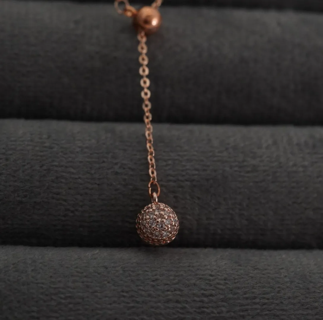 Minimalist Zirconia Studded Rose Gold Plated Spherical Hanging Pendant Necklace