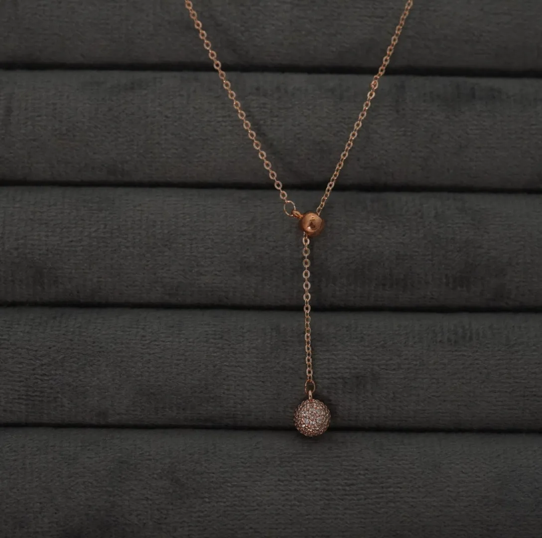 Minimalist Zirconia Studded Rose Gold Plated Spherical Hanging Pendant Necklace