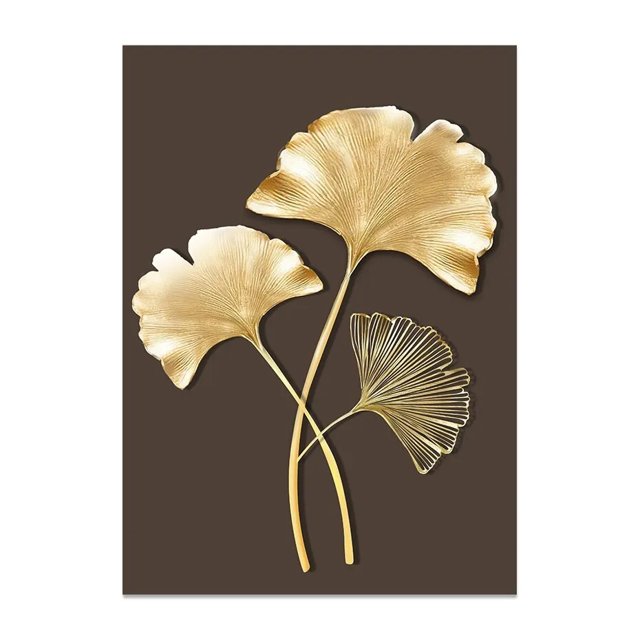 Modern Abstract Exotic Tropical Botanical Wall Art Fine Art Canvas Prints Golden Leaf Minimalist Pictures For Luxury Living Room Dining Room Art Decor